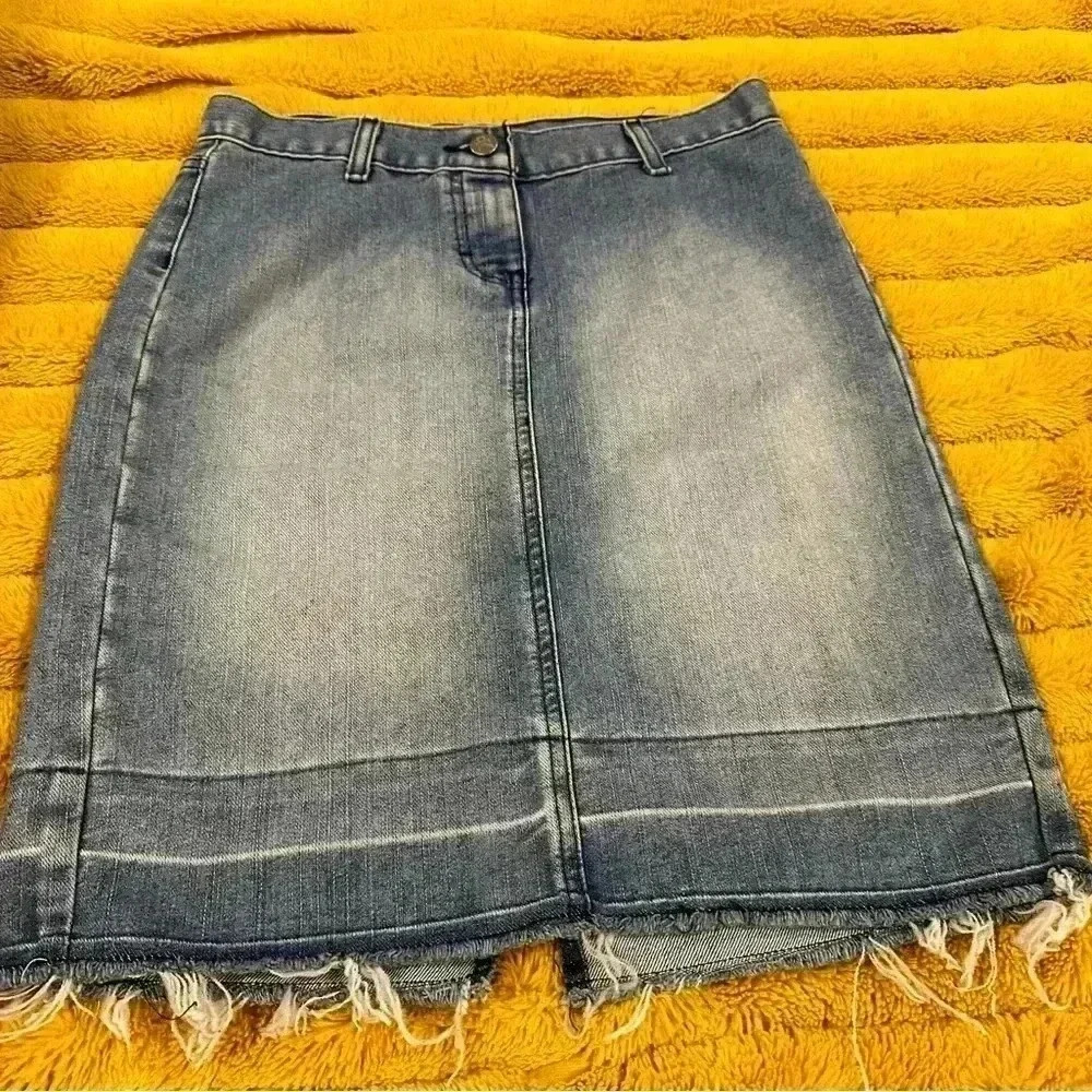 Calvin Klein frayed hem denim mid length skirt